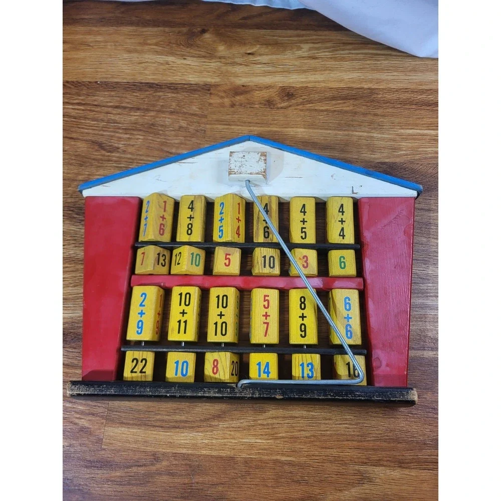 Playskool 1960's Vintage Wooden Abacus Addition Math Schoolhouse Frame w/Stand